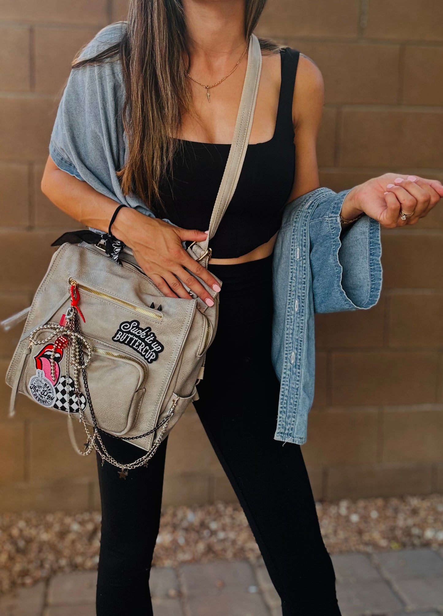 HA- day you deserve suck it up buttercup -stone grey *PAYSON BAG**