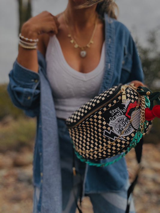 NY-stay grateful day you deserve red 1 +turquoise ++PHOENIX BAG