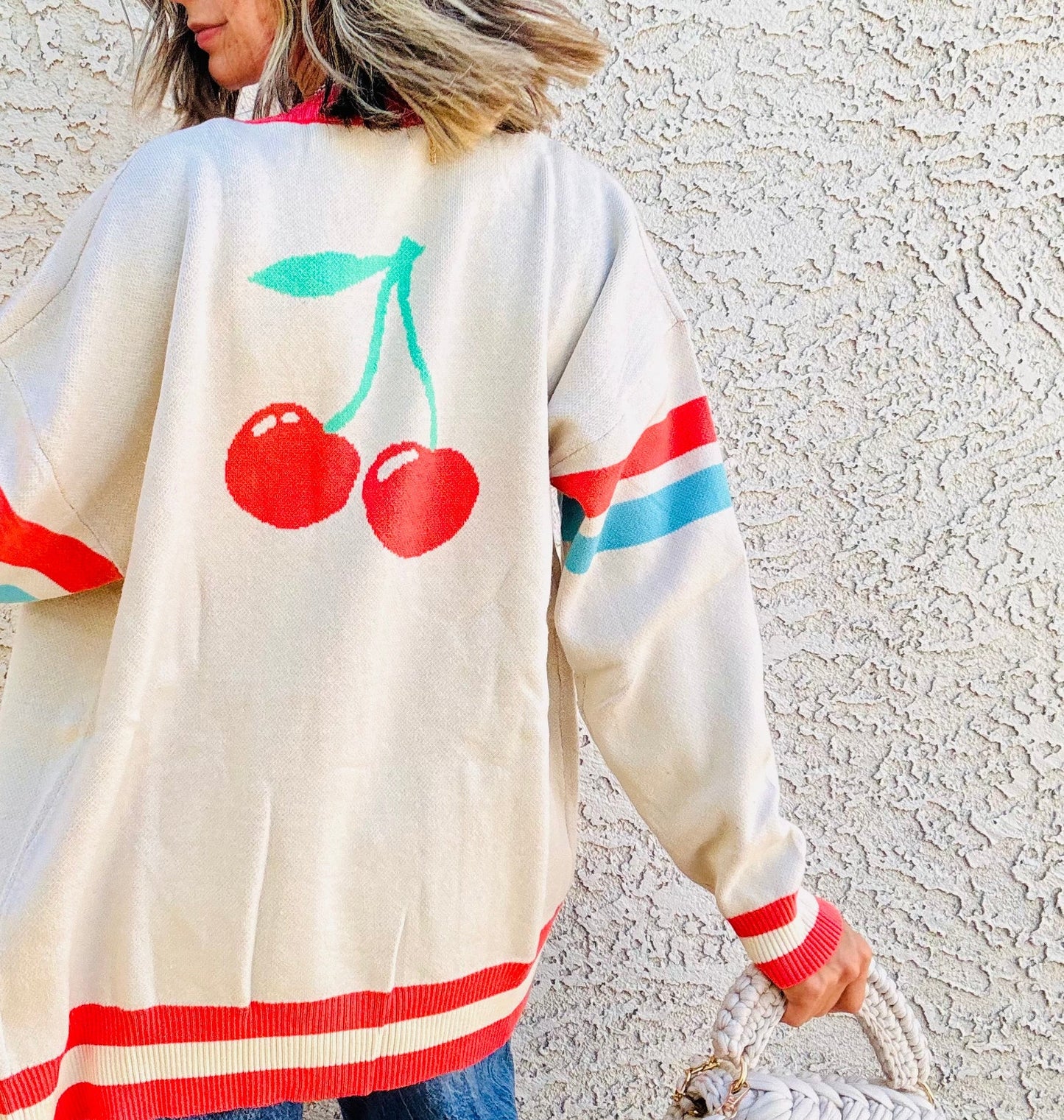 NC-CHERRY BOMBER CARDIGAN +thrift queen smiley + MEDIUM