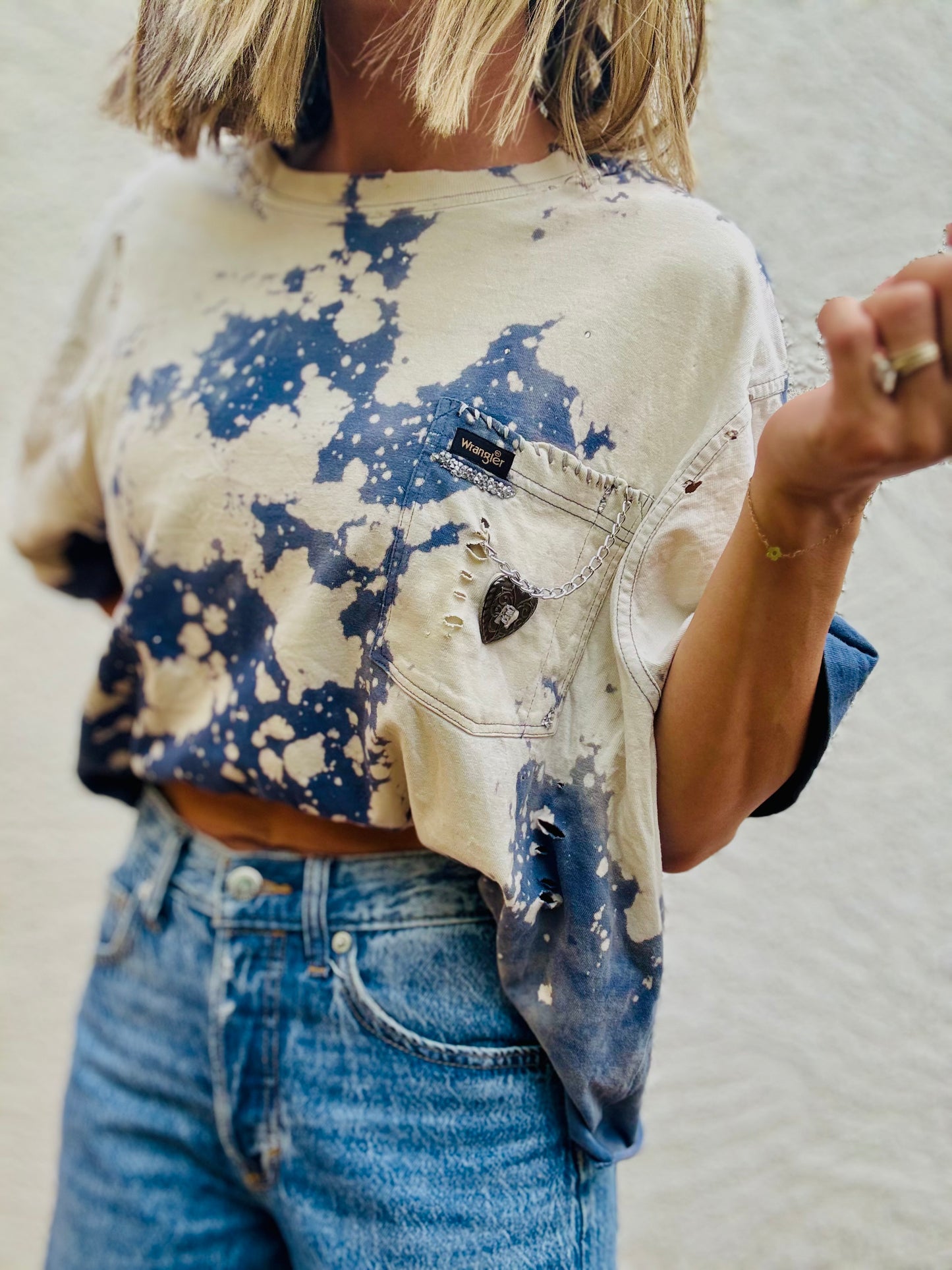 NUM-stitched wranglin concho+ blue Tshirt MEDIUM