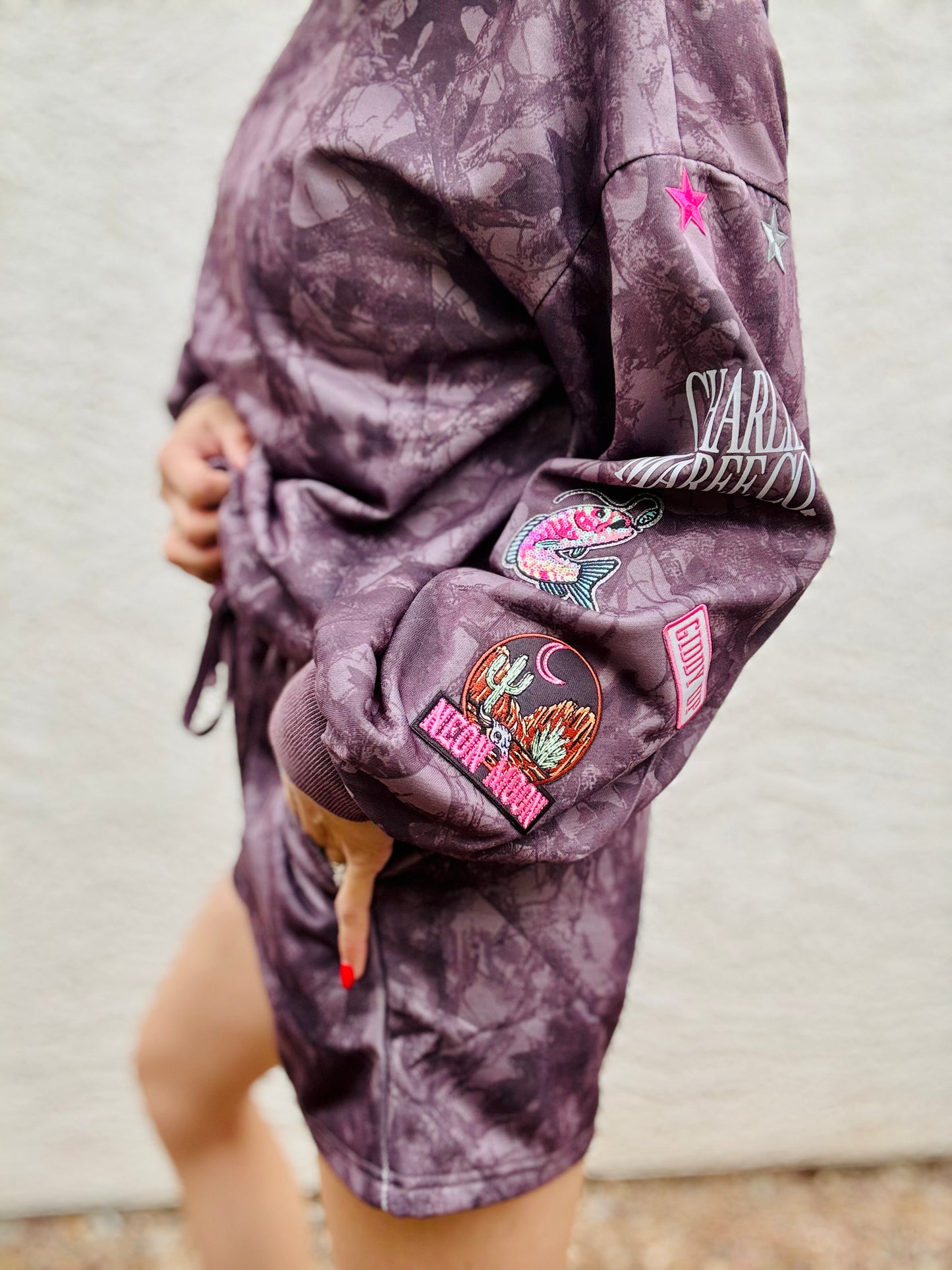 BBH-Camo Sweater & Short Set-neon moon pink babe