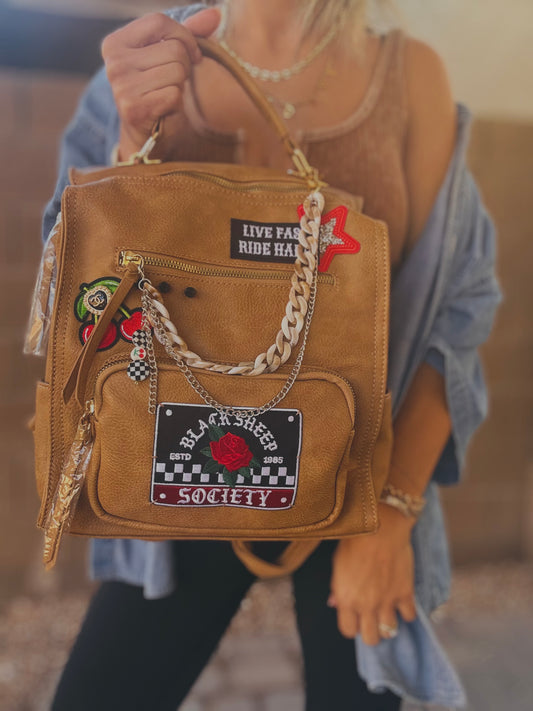 FC-Black sheep society + live fast ride hard + UPCYCLED AUTHENTIC BUTTON*PAYSON BAG**