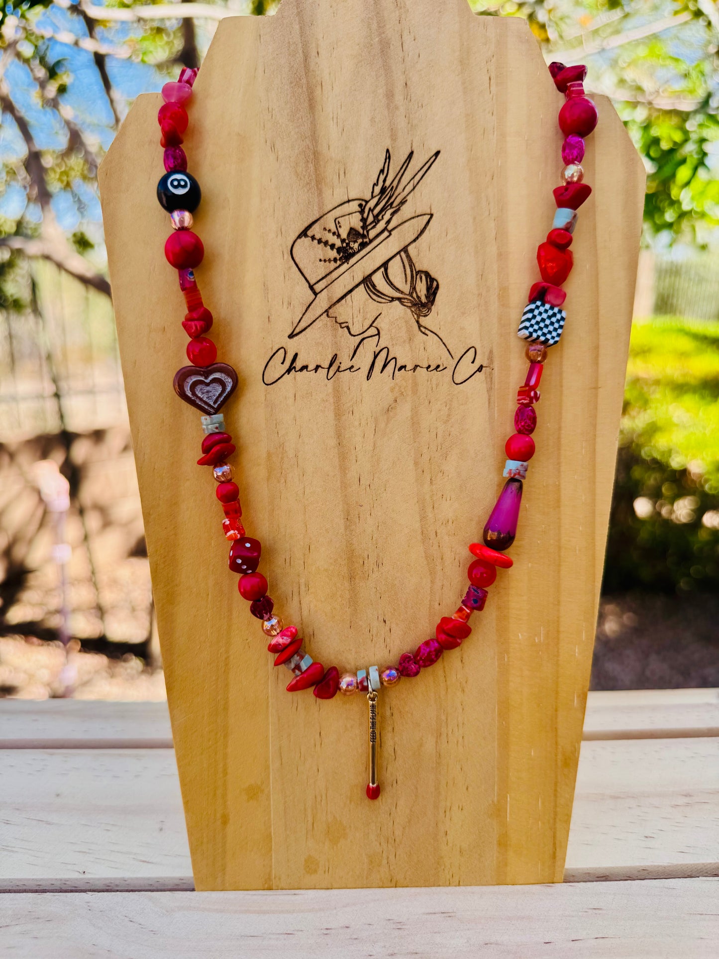 NC-red match feed the flame+Handmade chunky beaded necklace