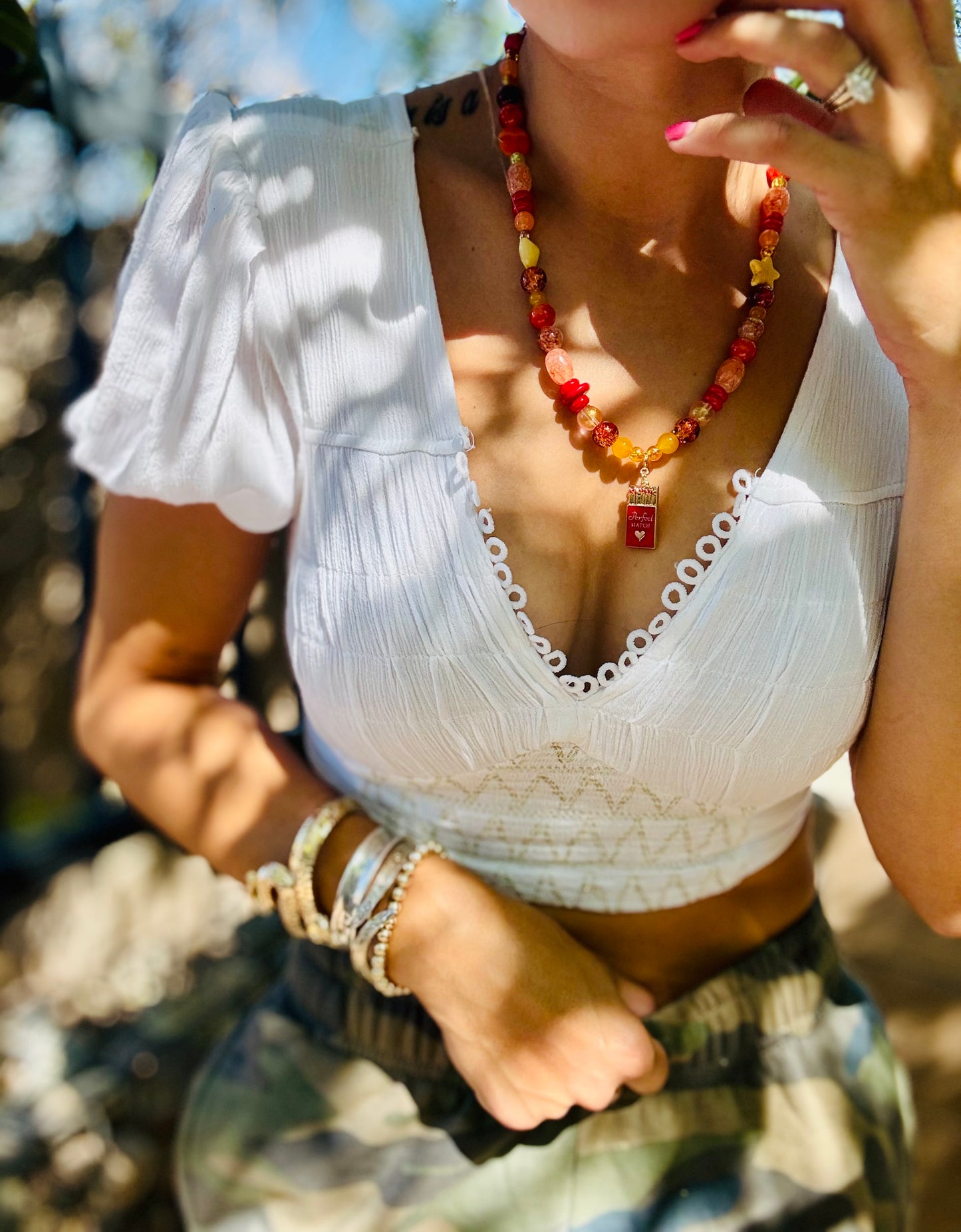 NC- match box lover +Handmade chunky beaded necklace