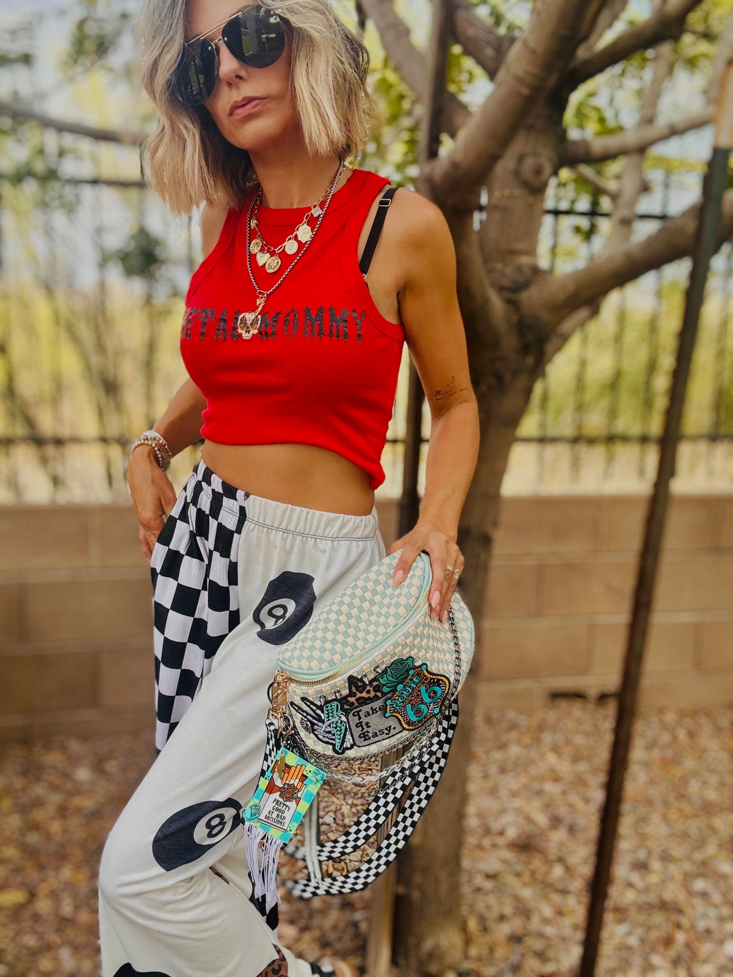 CO- take it easy 66+ PHOENIX BAG mint teal checkered - 2 STRAPS INCLUDED