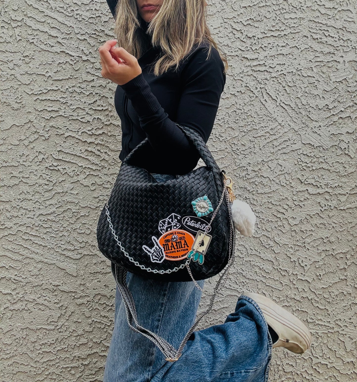 AM-caffeine & chaos mama turquoise buffalo *CHANDLER BAG** black