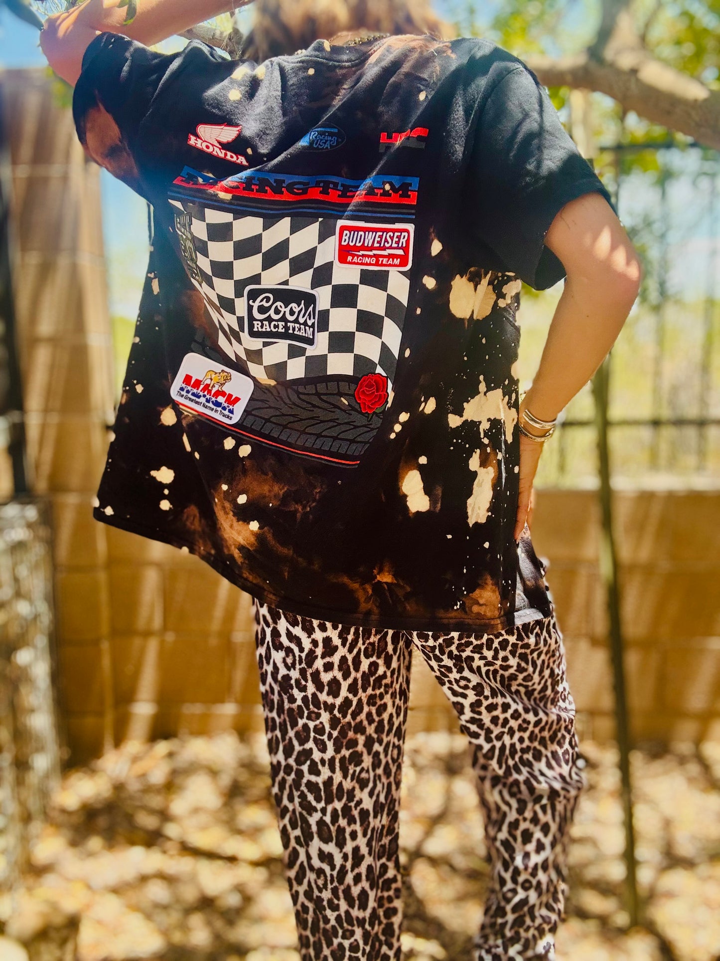 TEE- race babe checkered - DAD KIMONO TEE MENS MEDIUM