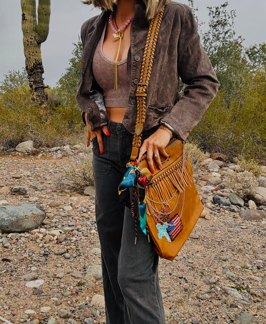 XO-faith over fear +- WICKENBURG FRINGE +buckle CROSSBODY