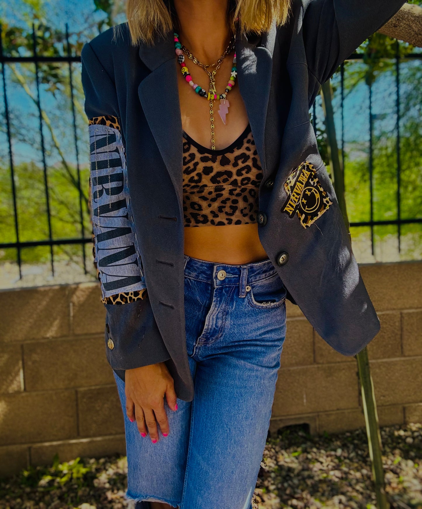 CD-grey and leopard retro blazer - Size 11 women’s fit blazer - size 11 converted is approx Med/Lg