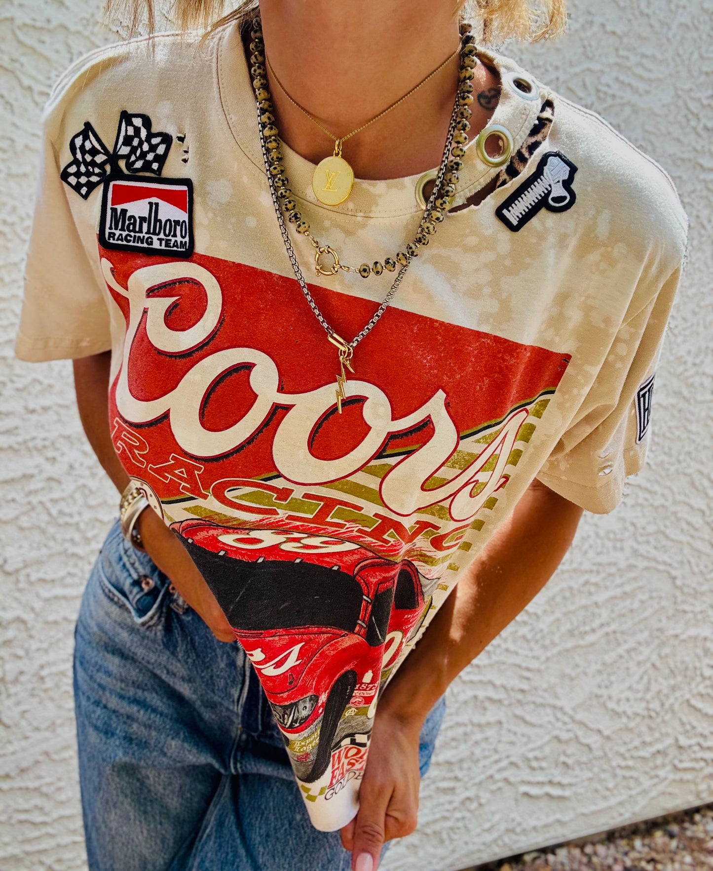 TEE-race beer babe vintage metal COLLAR - DAD TEE MEDIUM