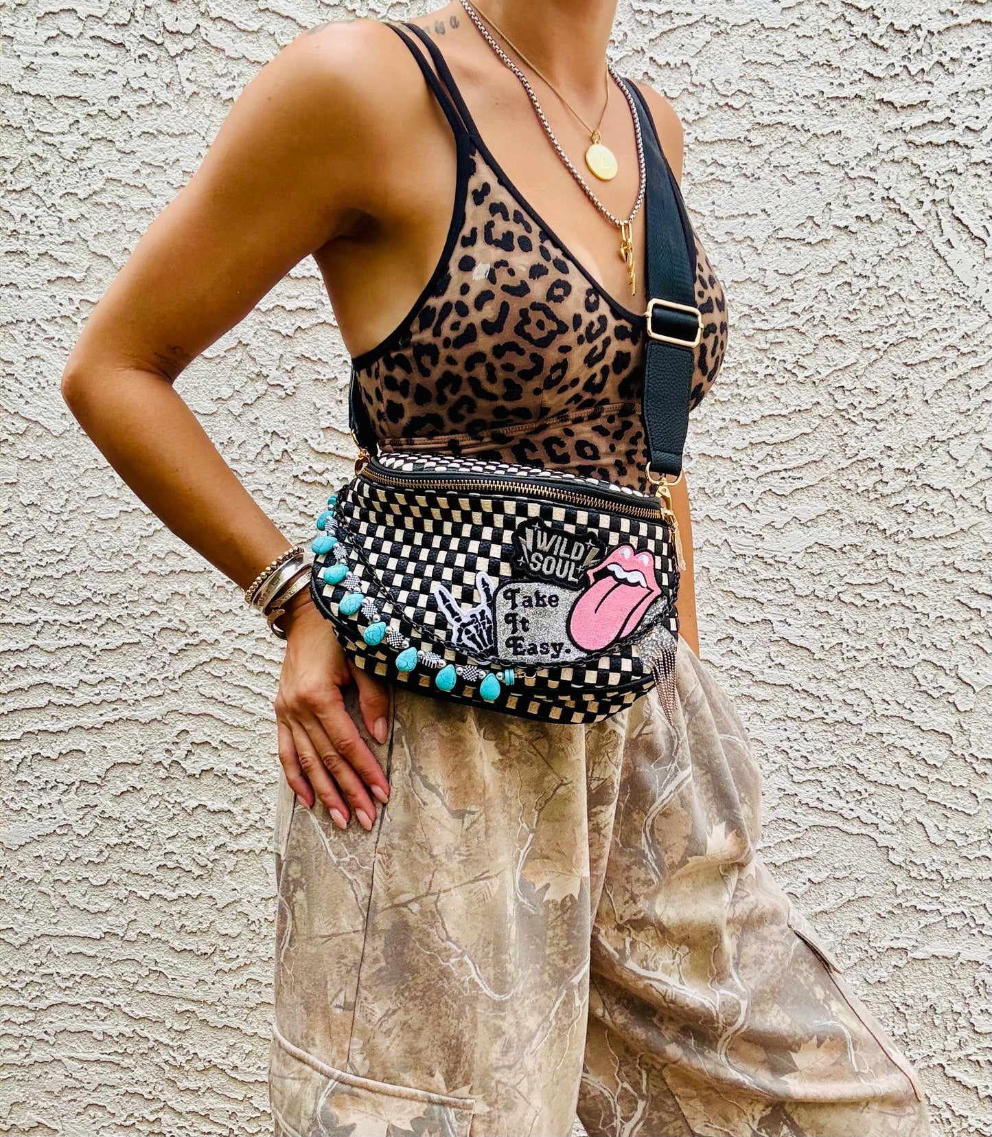 AUGBAG- take it easy Wild soul OG handmade beaded chains rock skeleton hand vibes 2 + PHOENIX BAG black checkered