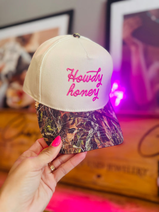 CT- howdy honey pink* CAMO two tone canvas SNAPBACK TRUCKER