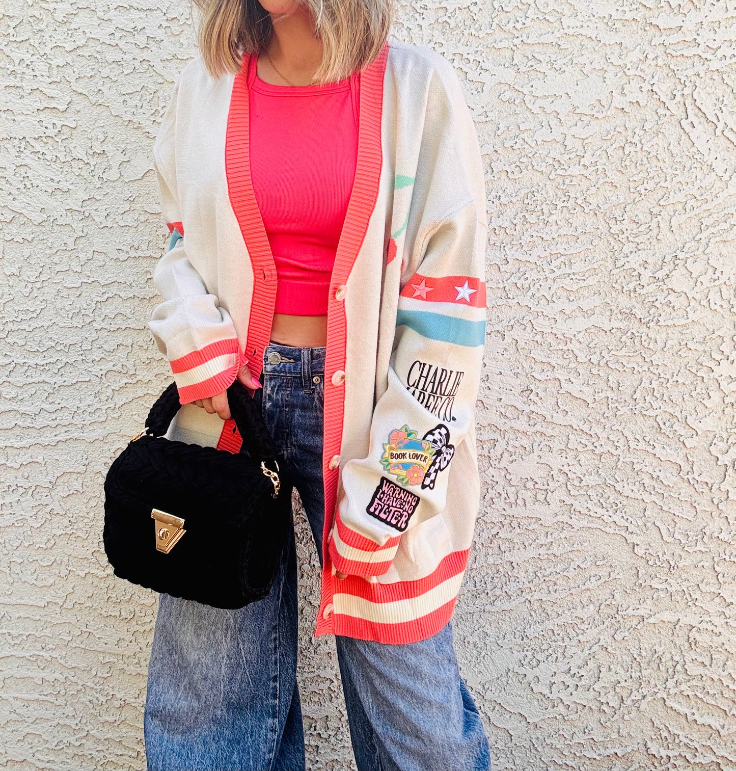 BBH-CHERRY BOMBER CARDIGAN +book lover warning I have no filter +￼ CM CO. babes