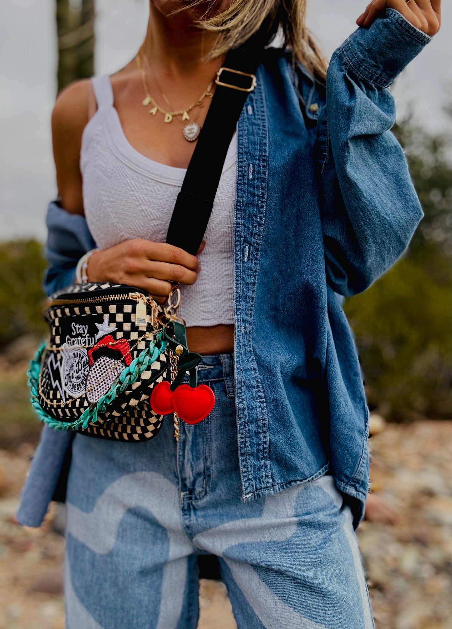 NY-stay grateful day you deserve red 1 +turquoise ++PHOENIX BAG