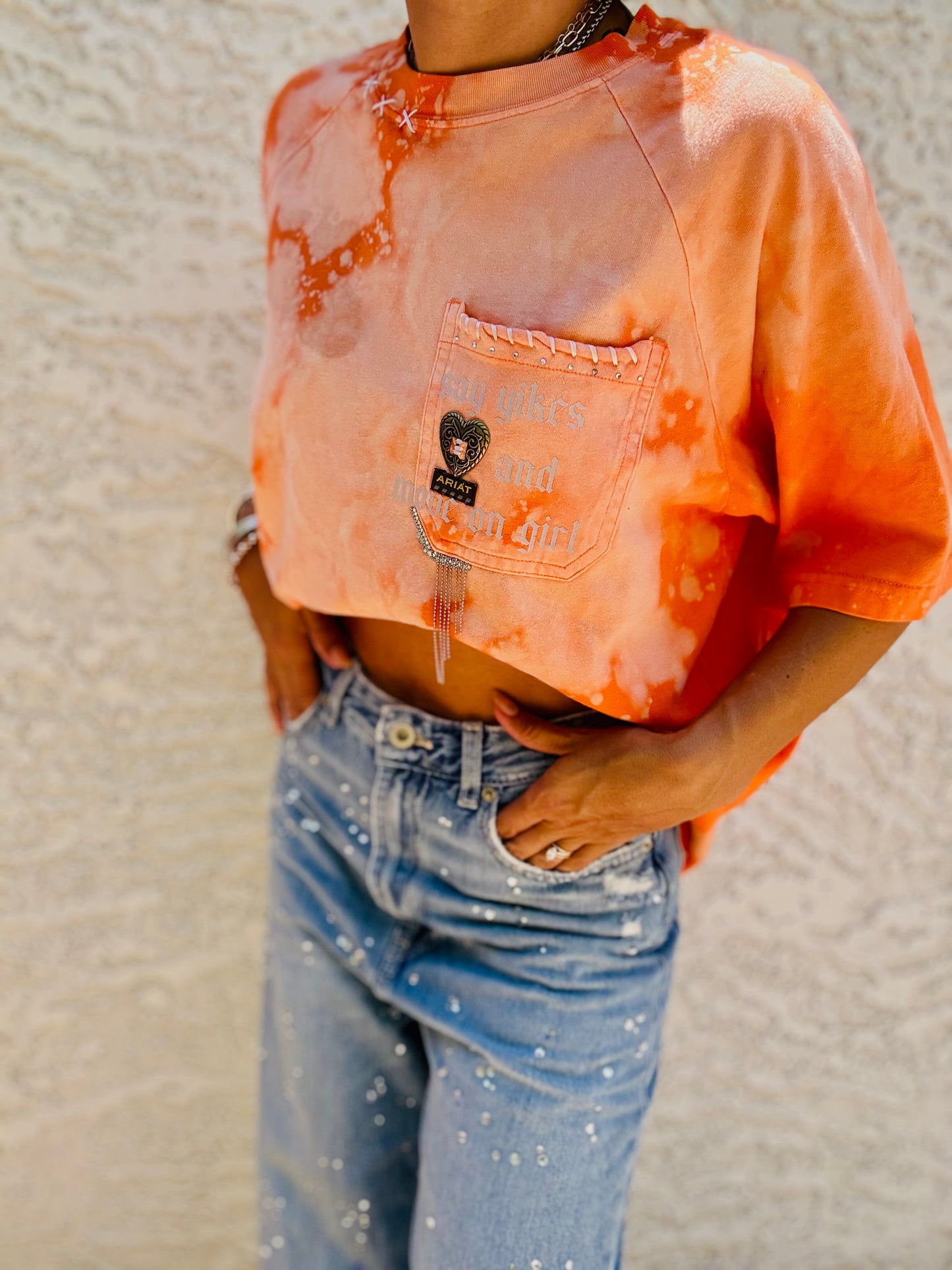 TEE- say yikes and move on girl Orange POCKET SHIRT - MENS MEDIUM CUT
