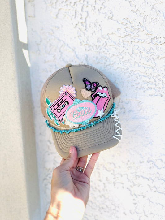 PT-pretty and petty cowgirl vibe + stitchedby cm co. +Traditional foam SnapBack trucker