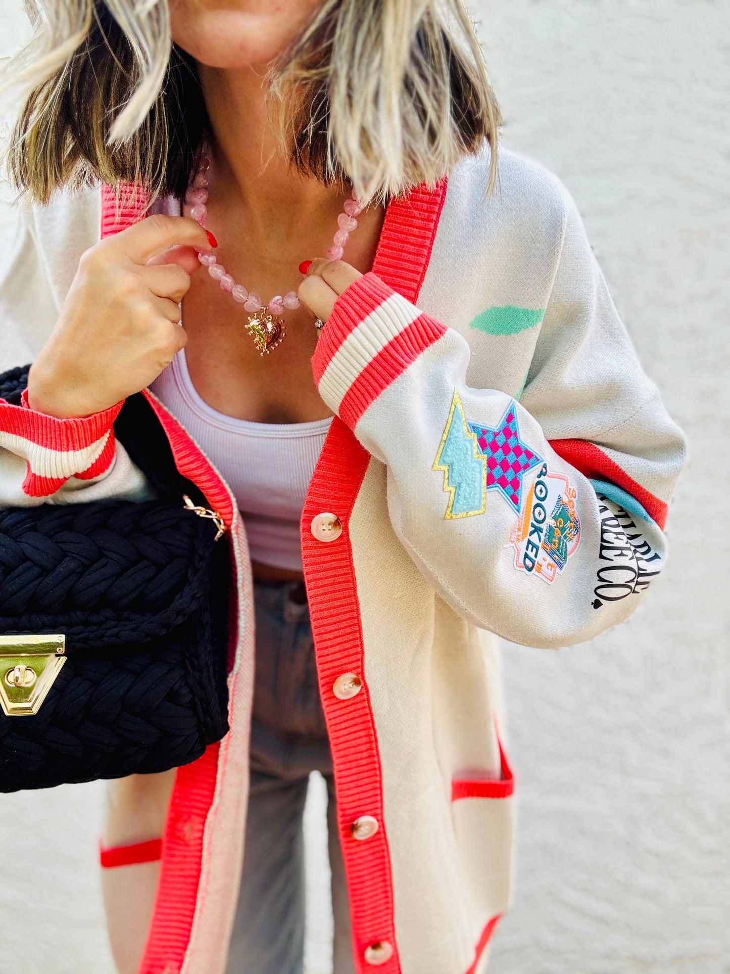 BBH-CHERRY BOMBER CARDIGAN +sorry I’m BOOKED  +￼ CM CO. babes