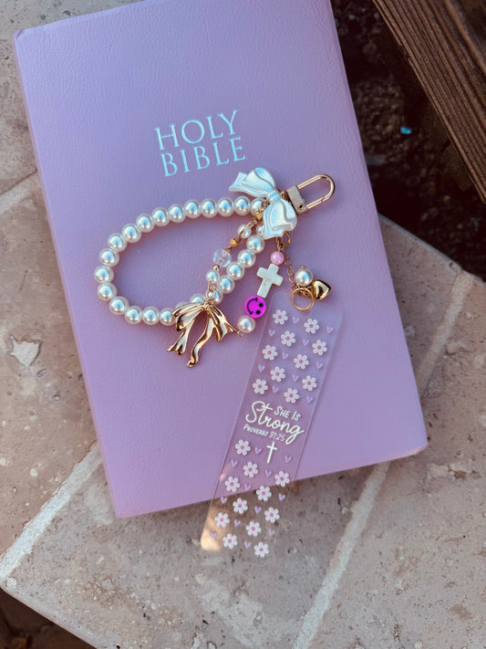 BBC-BIBLE VERSE +hand beaded+ She is strong.2