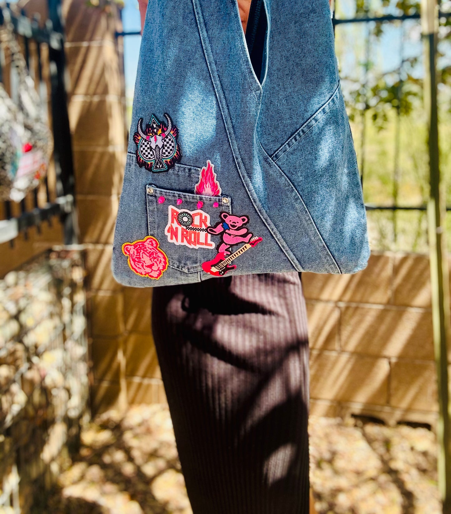 RTS-rock and roll DENIM BABE-HOBO TOTE genuine sewn denim