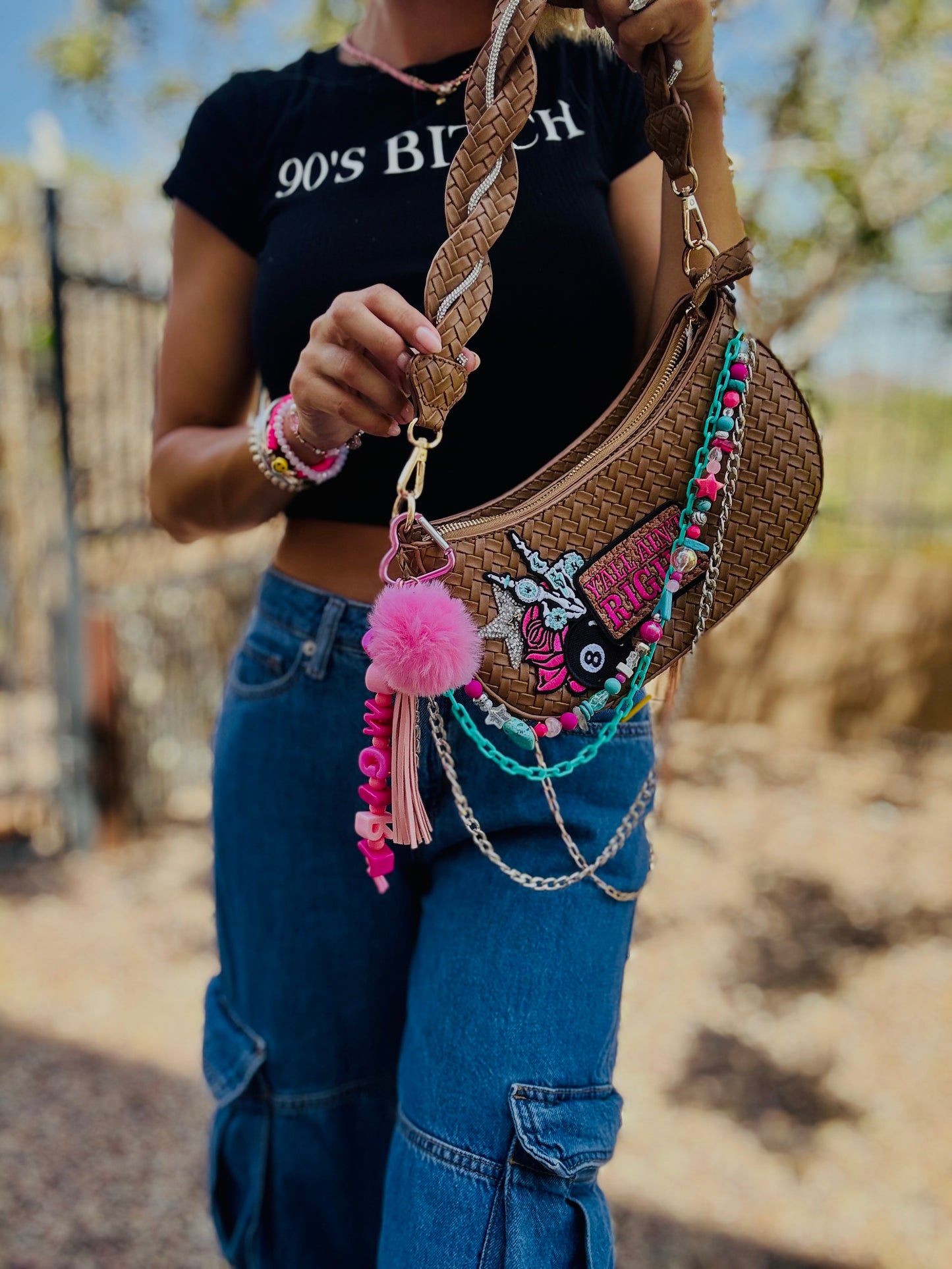 CC-  Yall ain’t right neon + Braided modern Shoulder Bag￼ *THE SAMANTHA** 2 straps