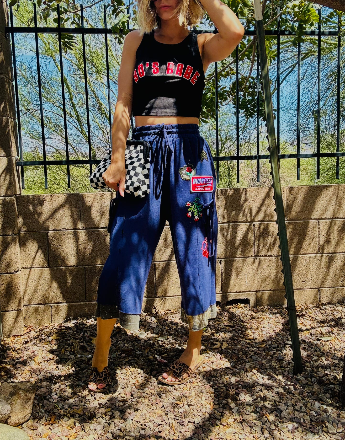 AUG-patched sweat cut offs - SIZE MEDIUM elastic band with draw string run true to sweatpants fit traditional