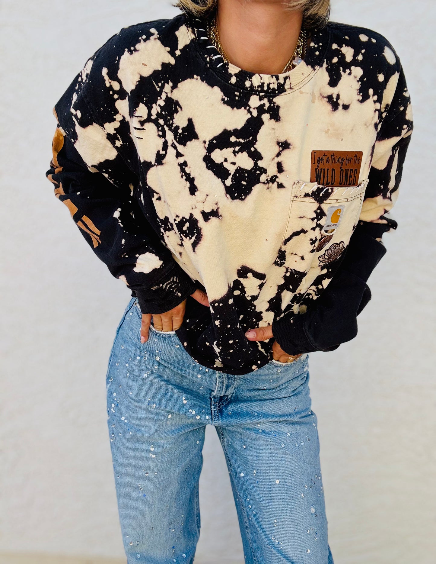 HD-WILD ONES DISTRESSED POCKET SHIRT - MENS SMALL LONG SLEEVE