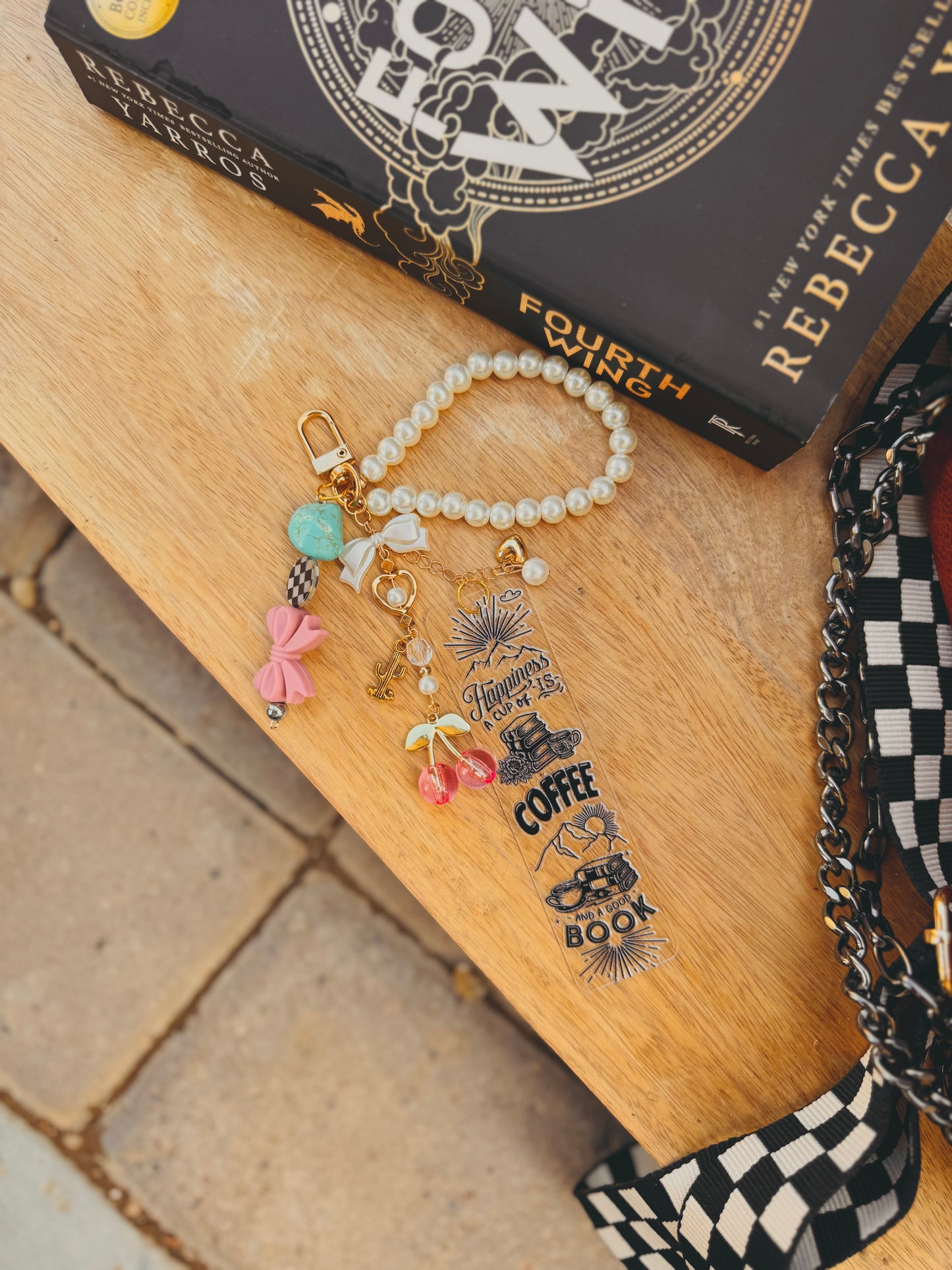 BBC-happiness is a cup of coffee and a good book+ pink bow hand beaded