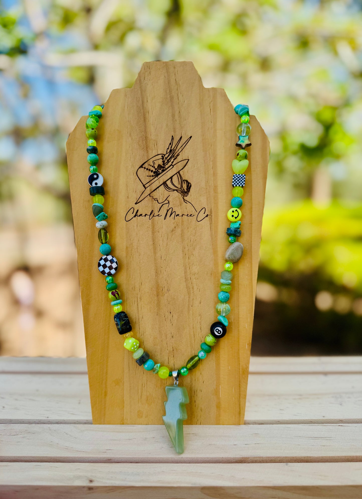 NC- light green aventurine Bolt+Handmade chunky beaded necklace