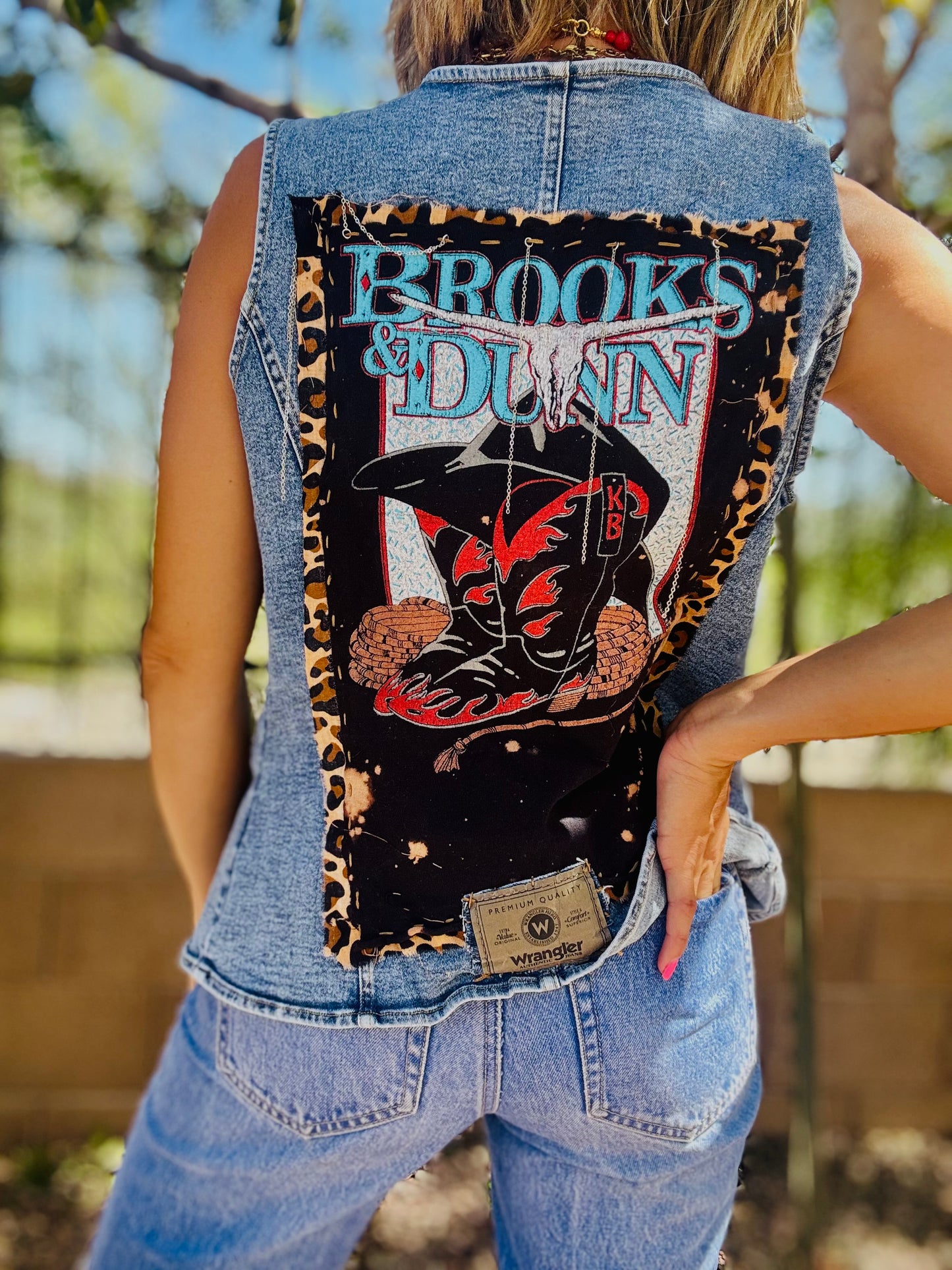 CD- denim vintage country vest - Size Large but large fitted more of a medium with loose chain work.