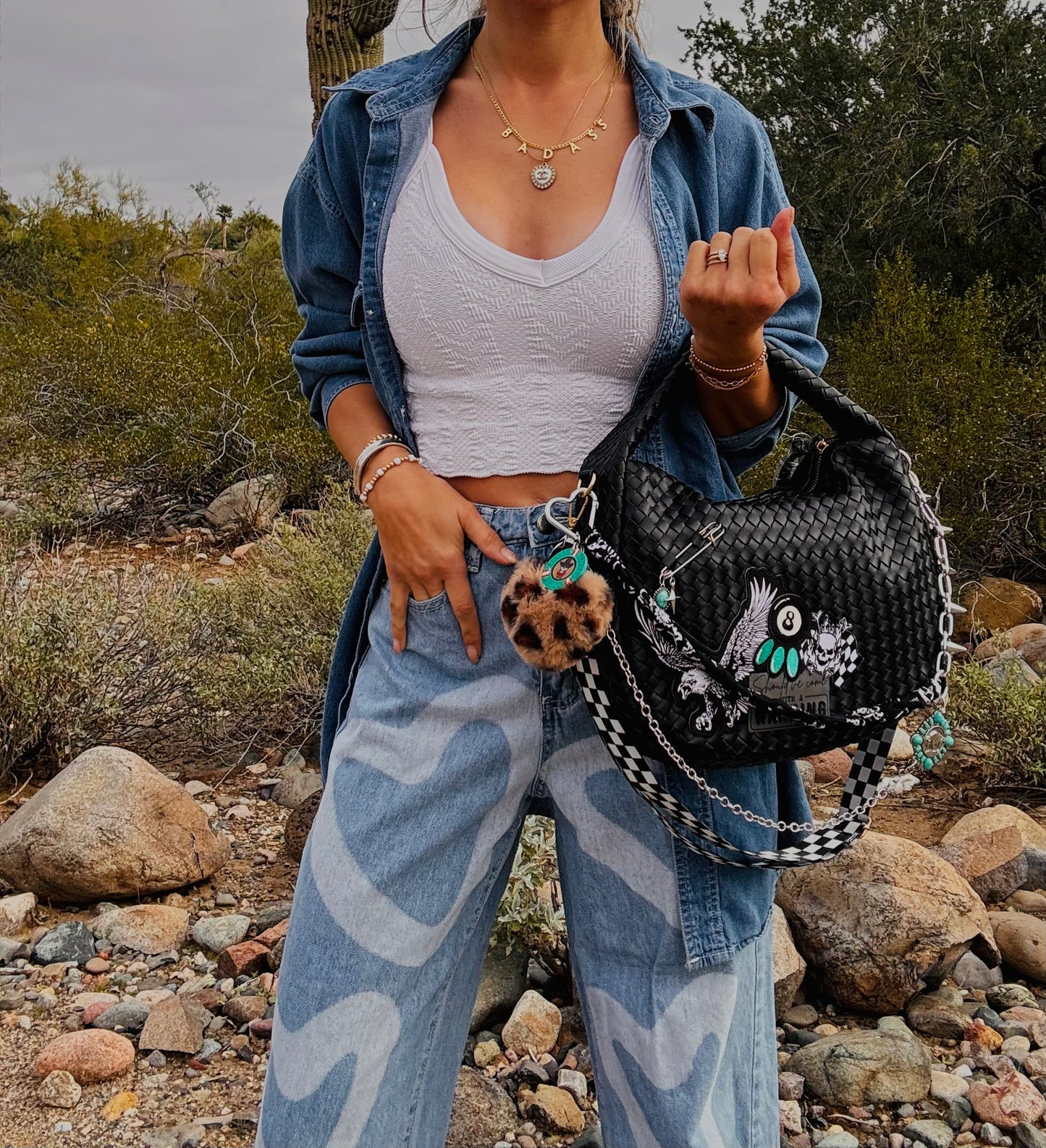 NY-come with a warning+ turquoise and checkered *CHANDLER BAG**