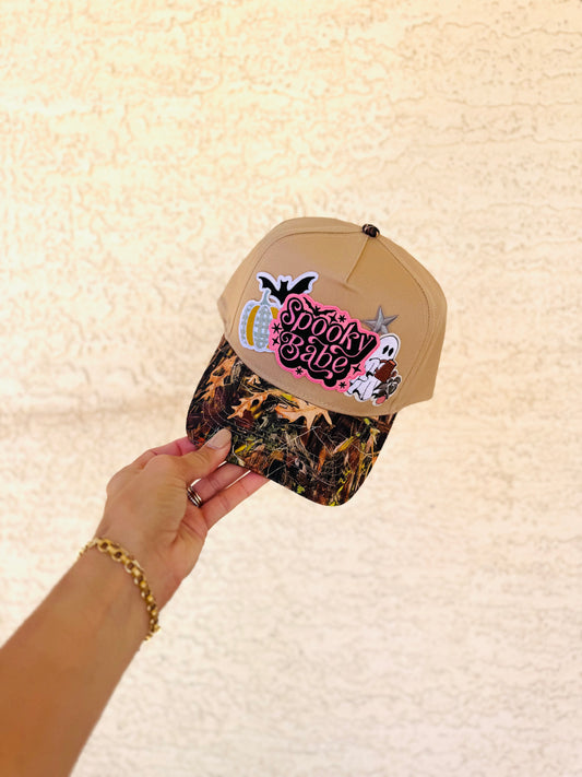 BOO-SPOOKY BABE GHOSTIE 8-vintage CAMO canvas snapback