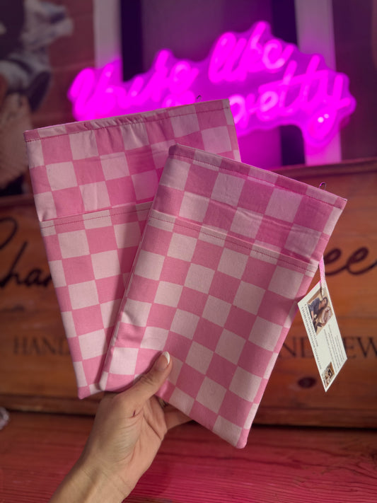 BCJ-Handmade Checkered book sleeve with front pocket