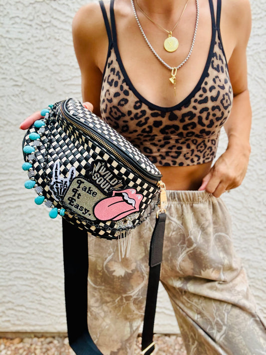 AUGBAG- take it easy Wild soul OG handmade beaded chains rock skeleton hand vibes 2 + PHOENIX BAG black checkered