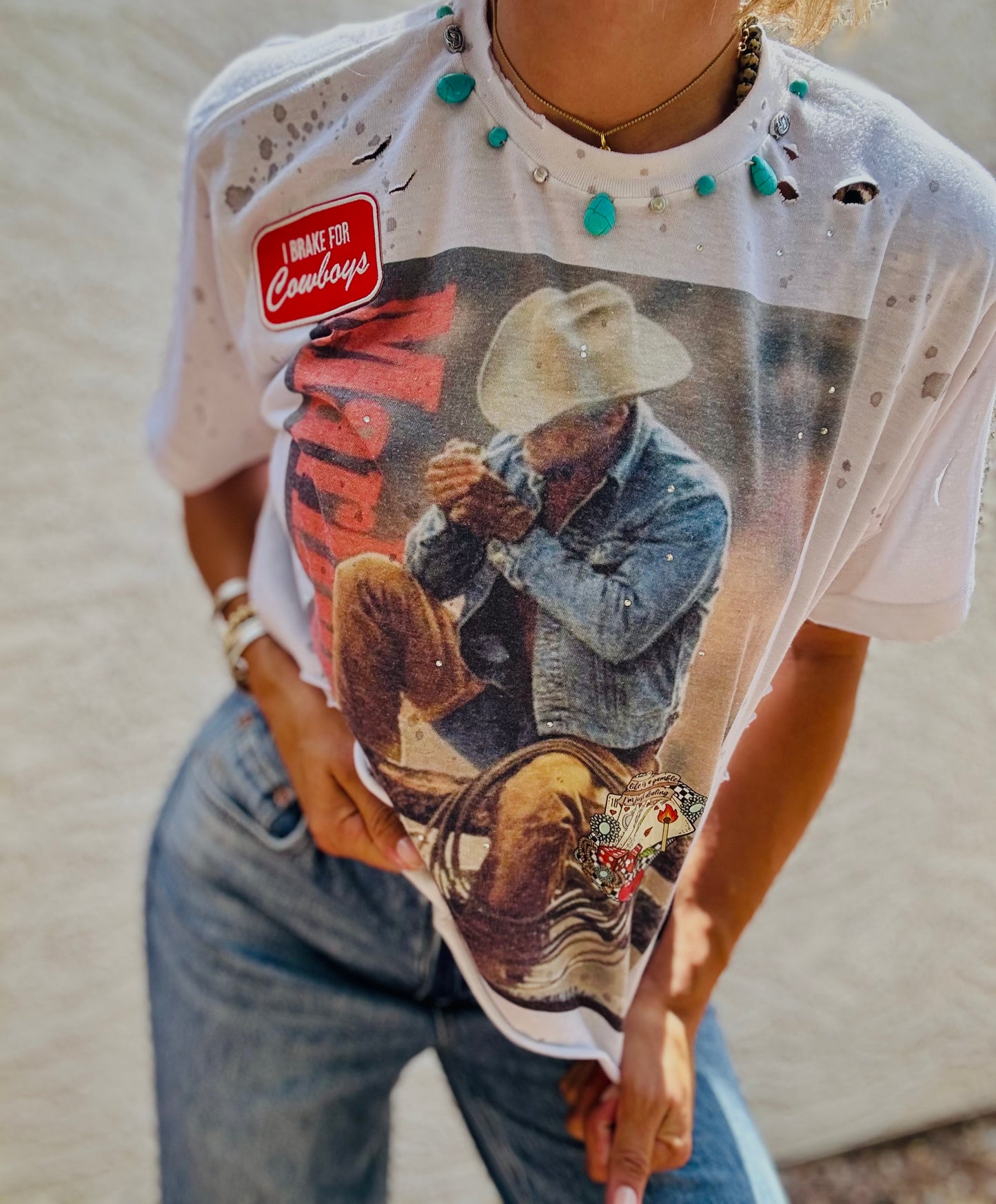 TEE-MARBCOWBOY BEADED COLLAR - DAD TEE MEDIUM