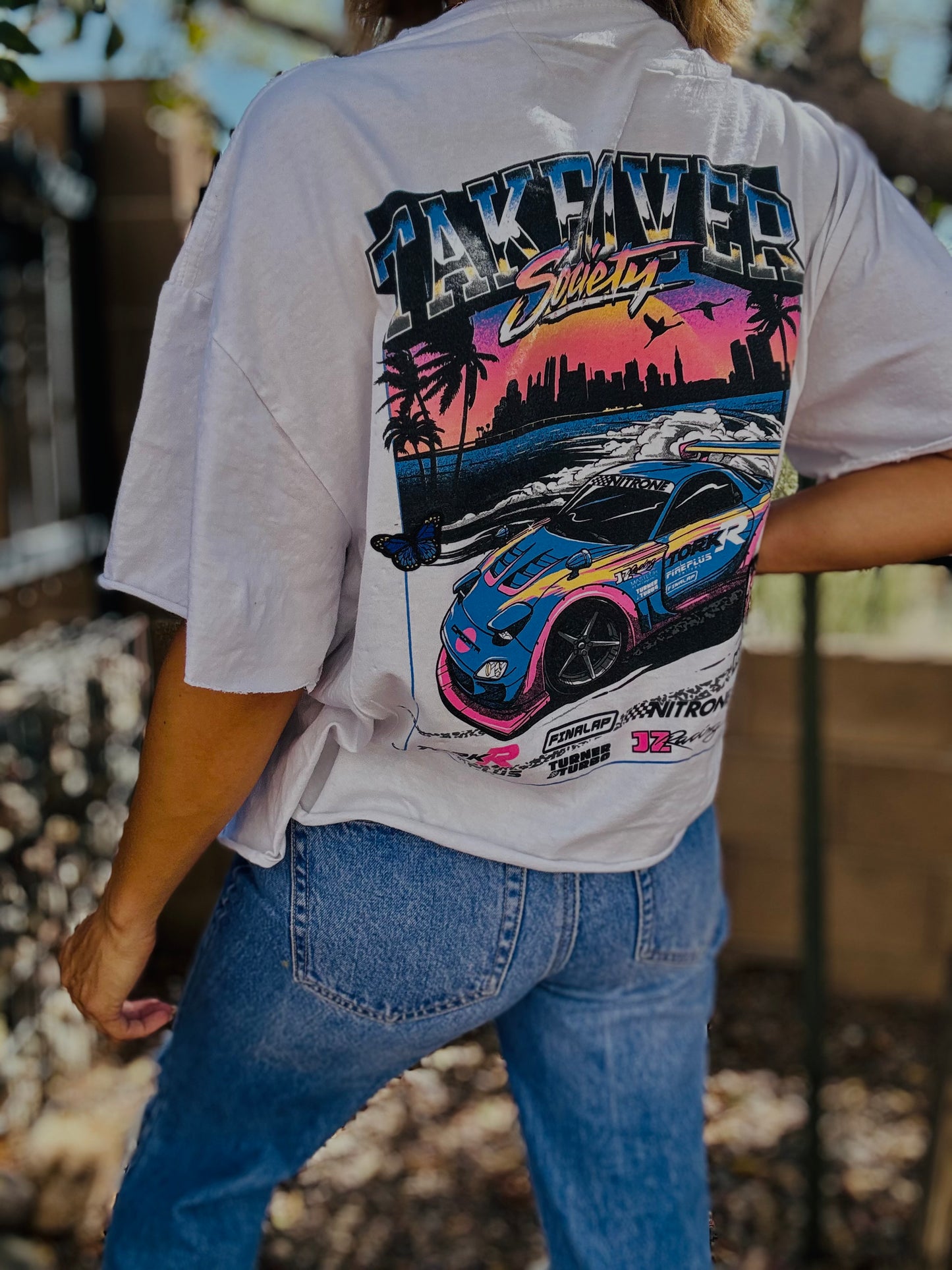 TEE-Y2K race +DAD TEE LARGE FIT MED SPLIT FRONT CROPPED
