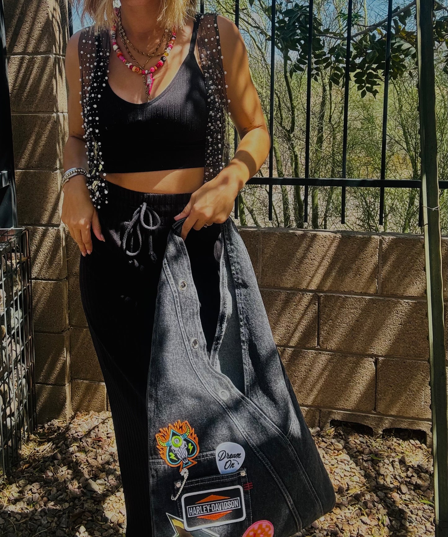 RTS-DREAM ON DARK DENIM BABE-HOBO TOTE genuine sewn denim