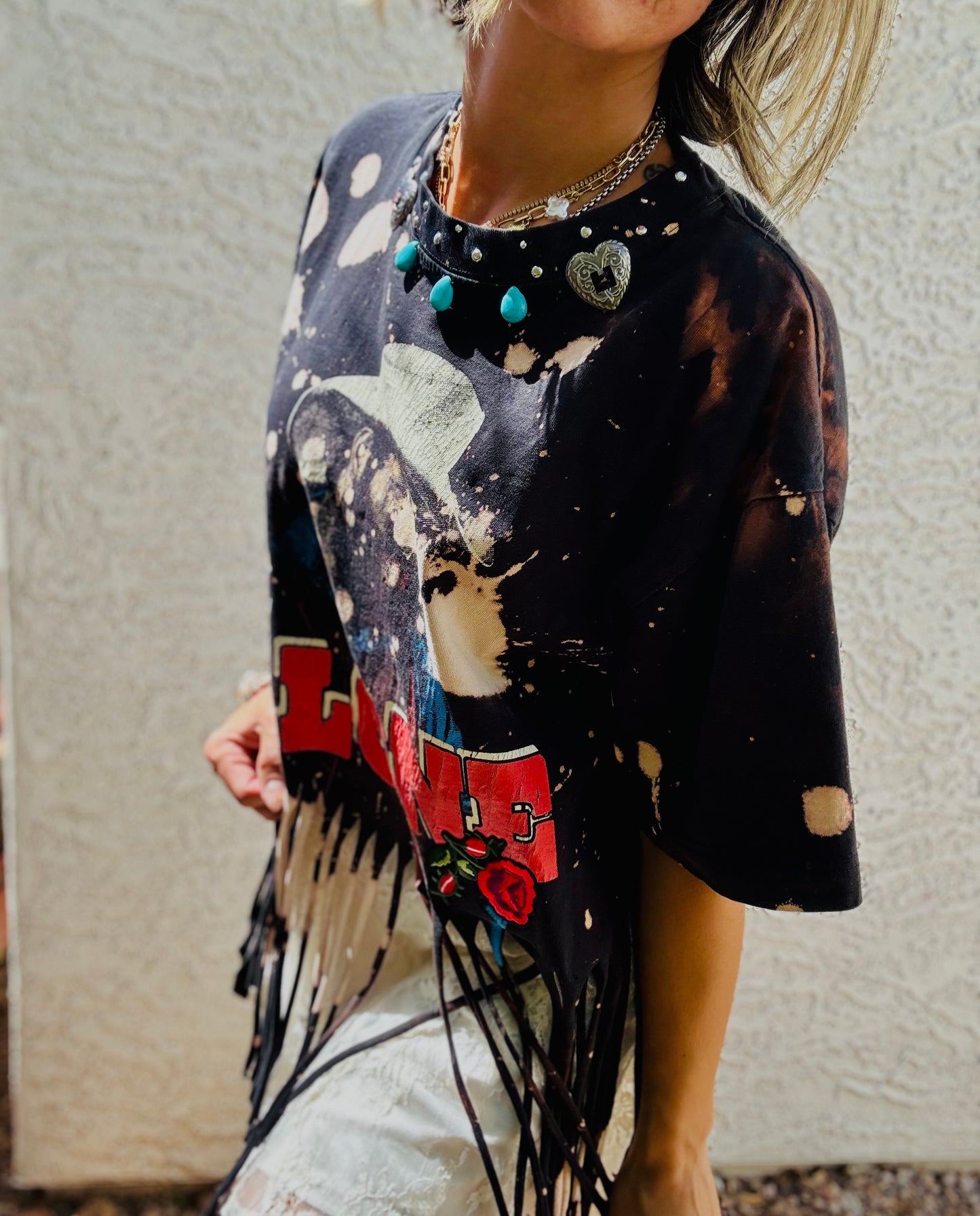 TEE- beaded collar country concert - DAD TEE MENS XL handmade fringe