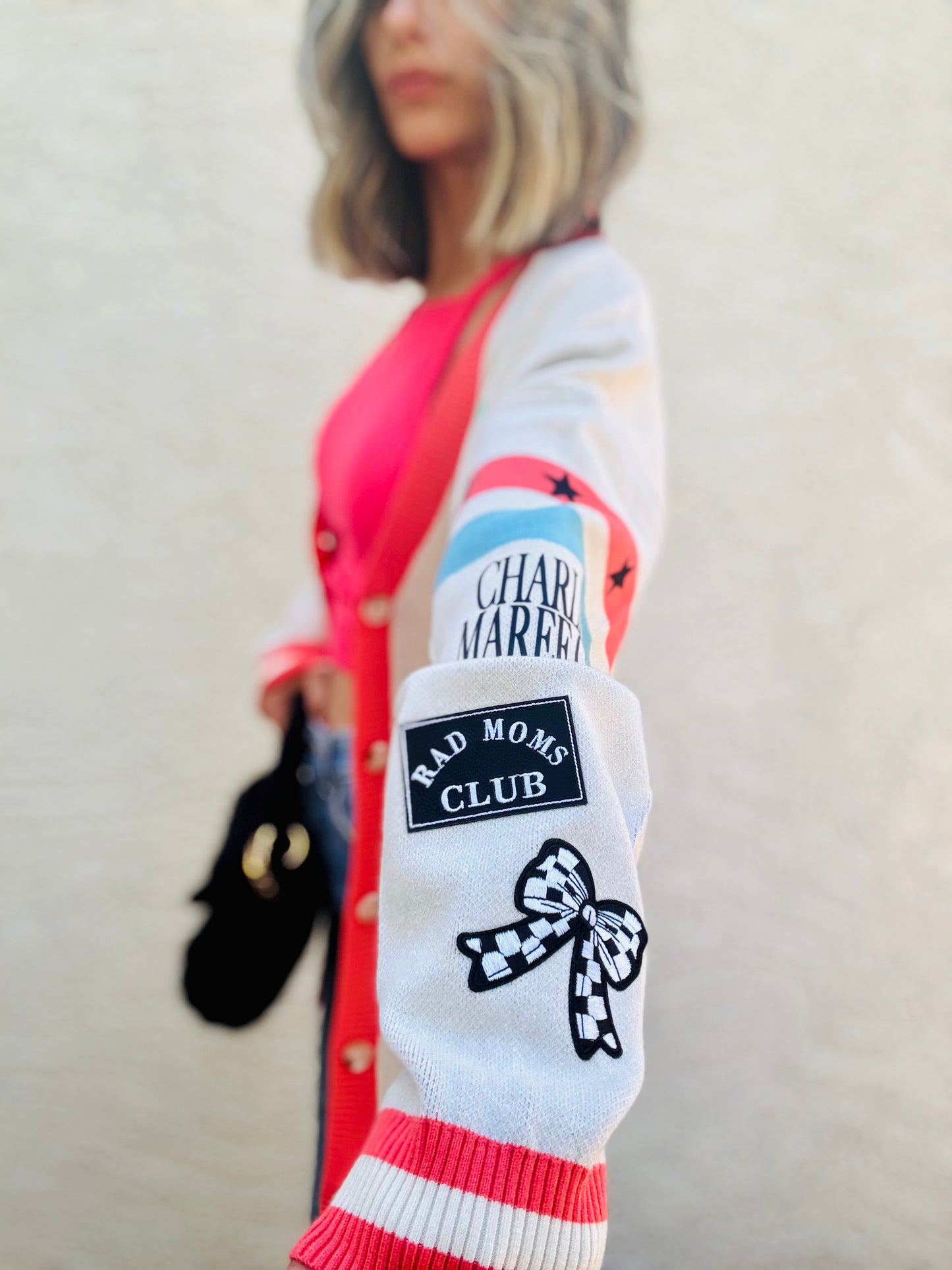 BBH-CHERRY BOMBER CARDIGAN + rad mom club +￼ CM CO. babes