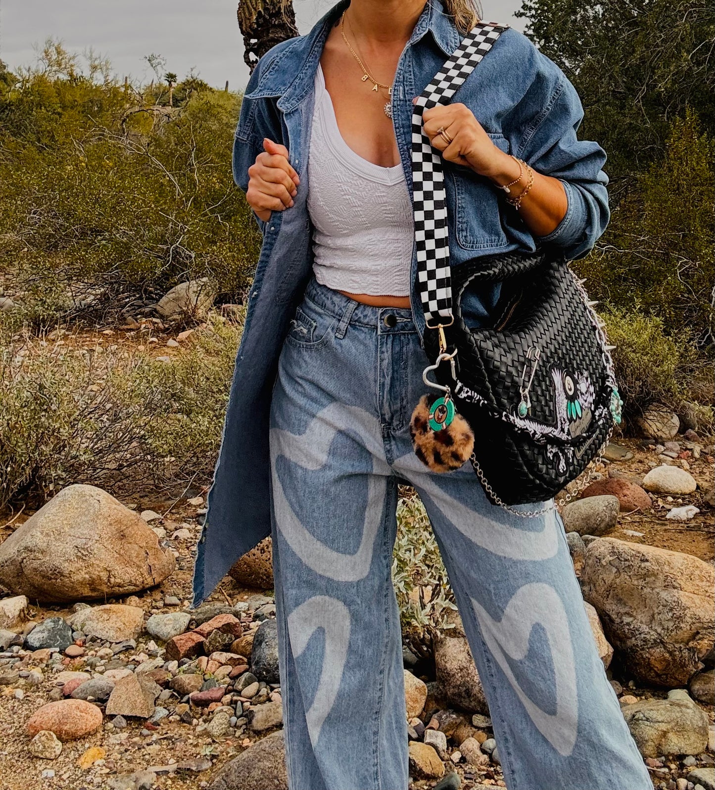 NY-come with a warning+ turquoise and checkered *CHANDLER BAG**