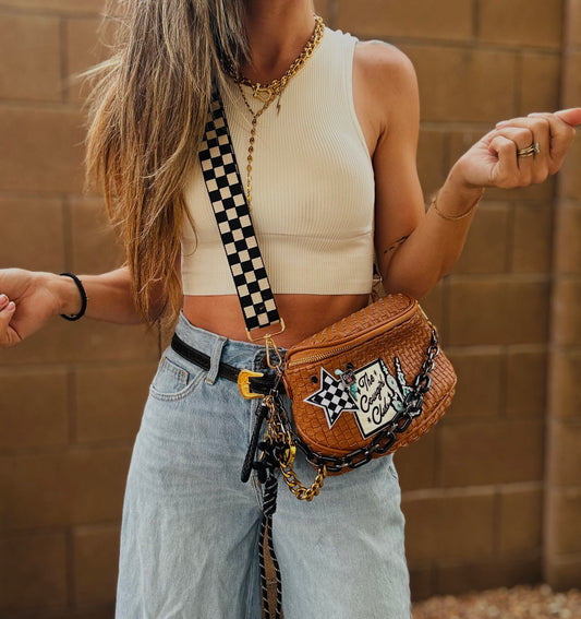 BF-turquoise skeleton + cowgirl club, checkered, caramel OG+PHOENIX BAG