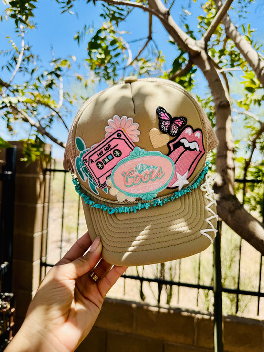 RTS- PRETTY HIP HOP SUMMER+ upgraded handmade beaded chain by cm co.  + HAND STITCHED BILL Traditional foam SnapBack trucker