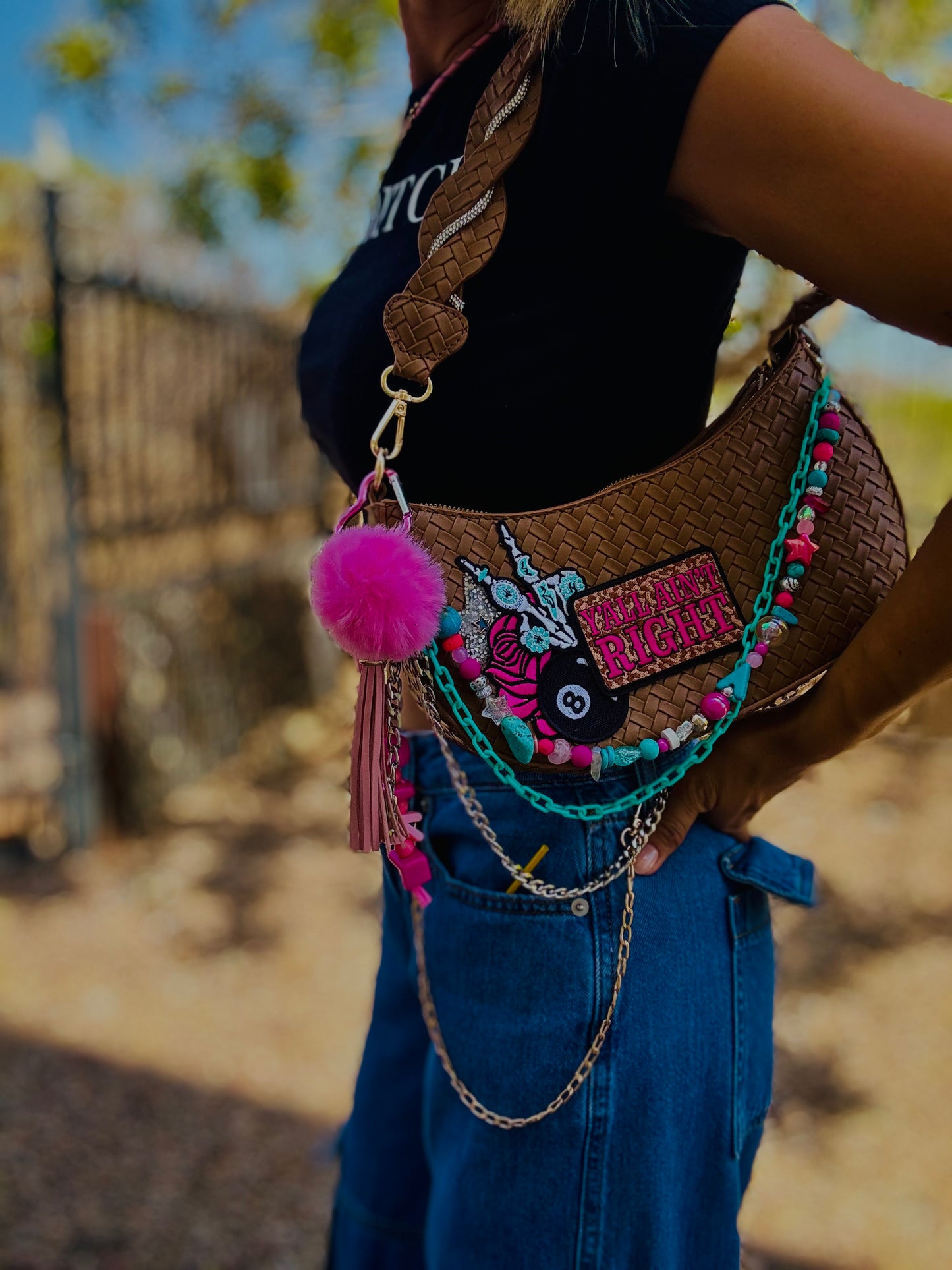 CC-  Yall ain’t right neon + Braided modern Shoulder Bag￼ *THE SAMANTHA** 2 straps