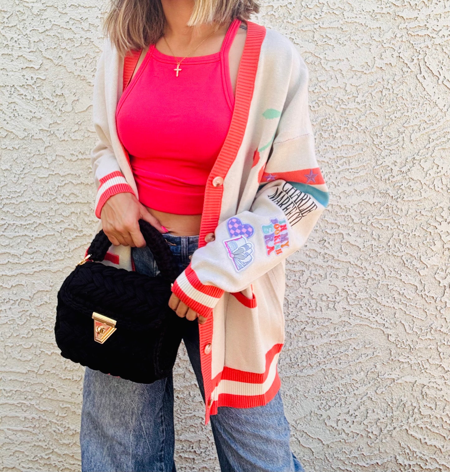 BBH-CHERRY BOMBER CARDIGAN + in my book era +￼ CM CO. babes