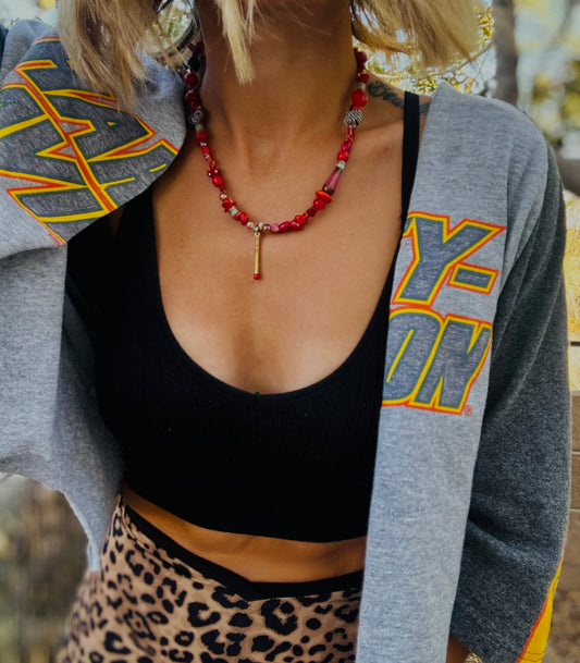 NC-red match feed the flame+Handmade chunky beaded necklace