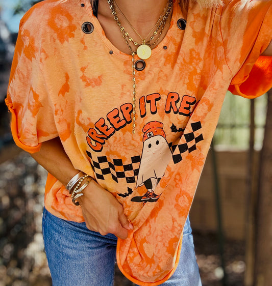 MD- CREEP IT REAL GHOSTIE- DAD TEE XL BOTTOM HEM CUT OFF