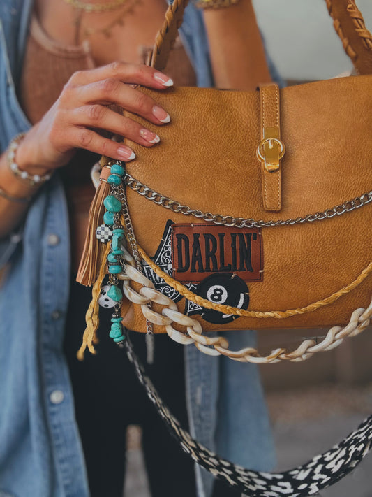 FC-Darlin+ beaded turquoise and elk Hyde braid+caramel light brown *TOMBSTONE*