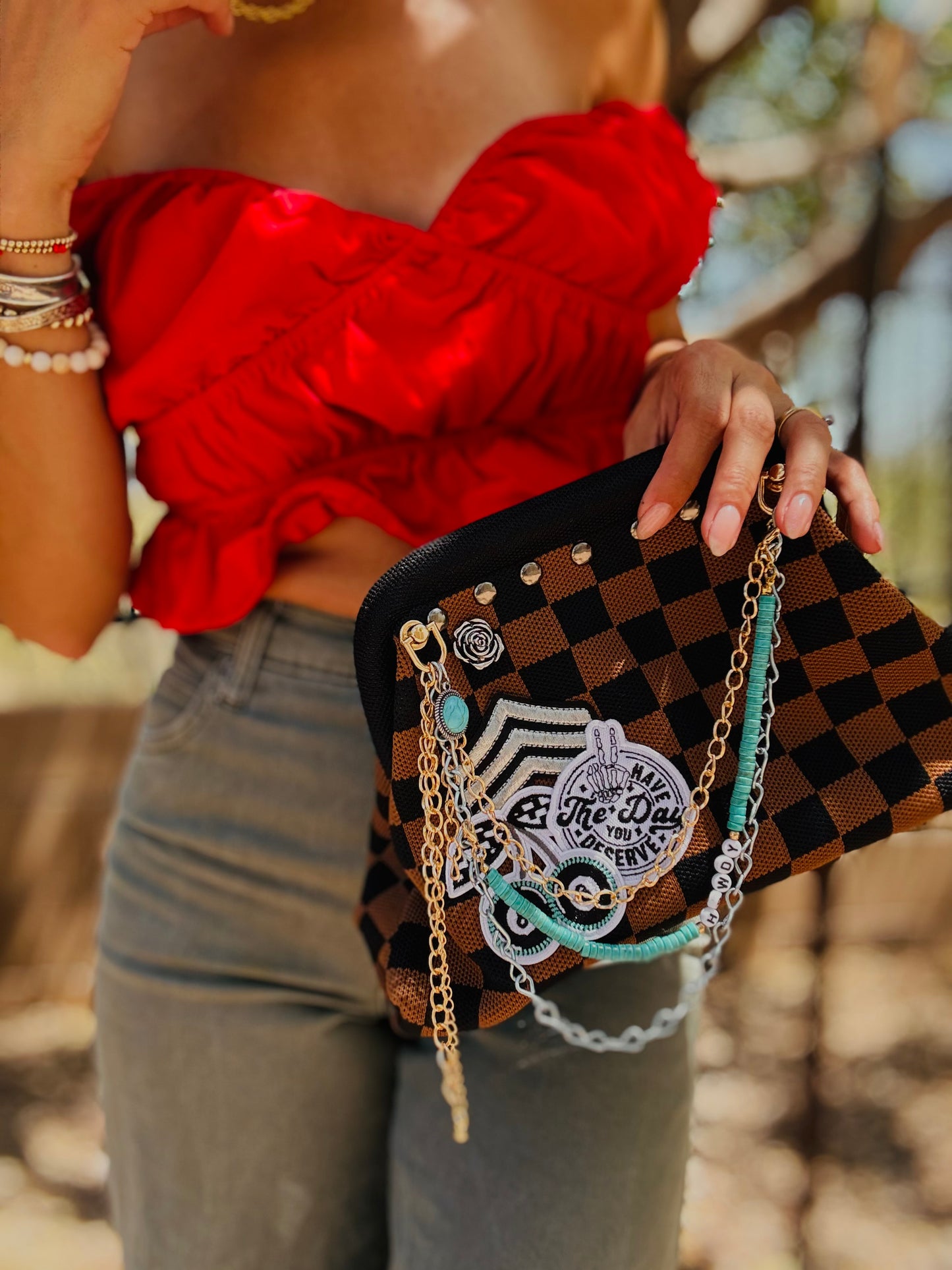 SCC- DAY YOU DESERVE CHECKERED +** LIZZIE KISS CLUTCH￼**