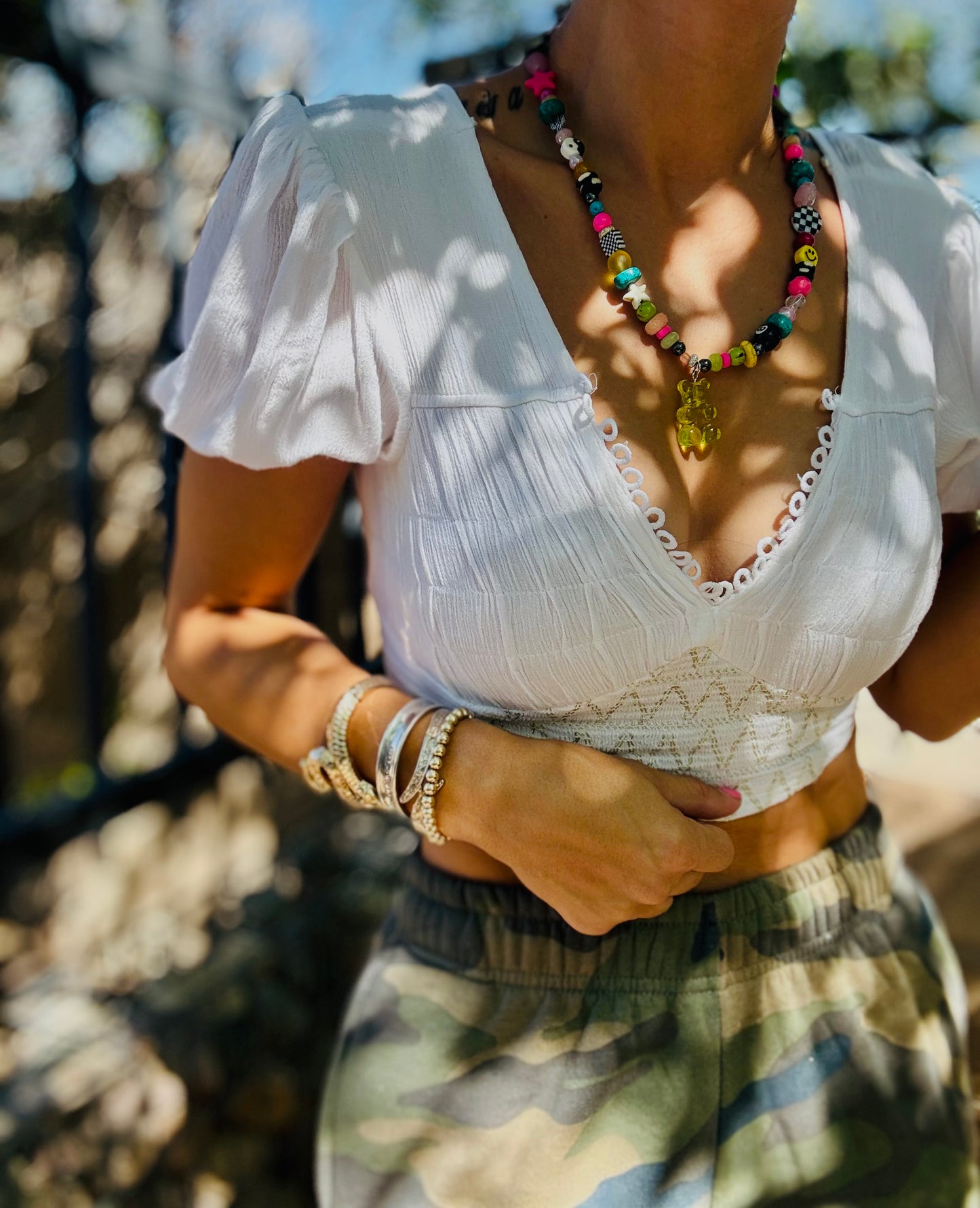 NC-whimsy gummy bear  +Handmade chunky beaded necklace