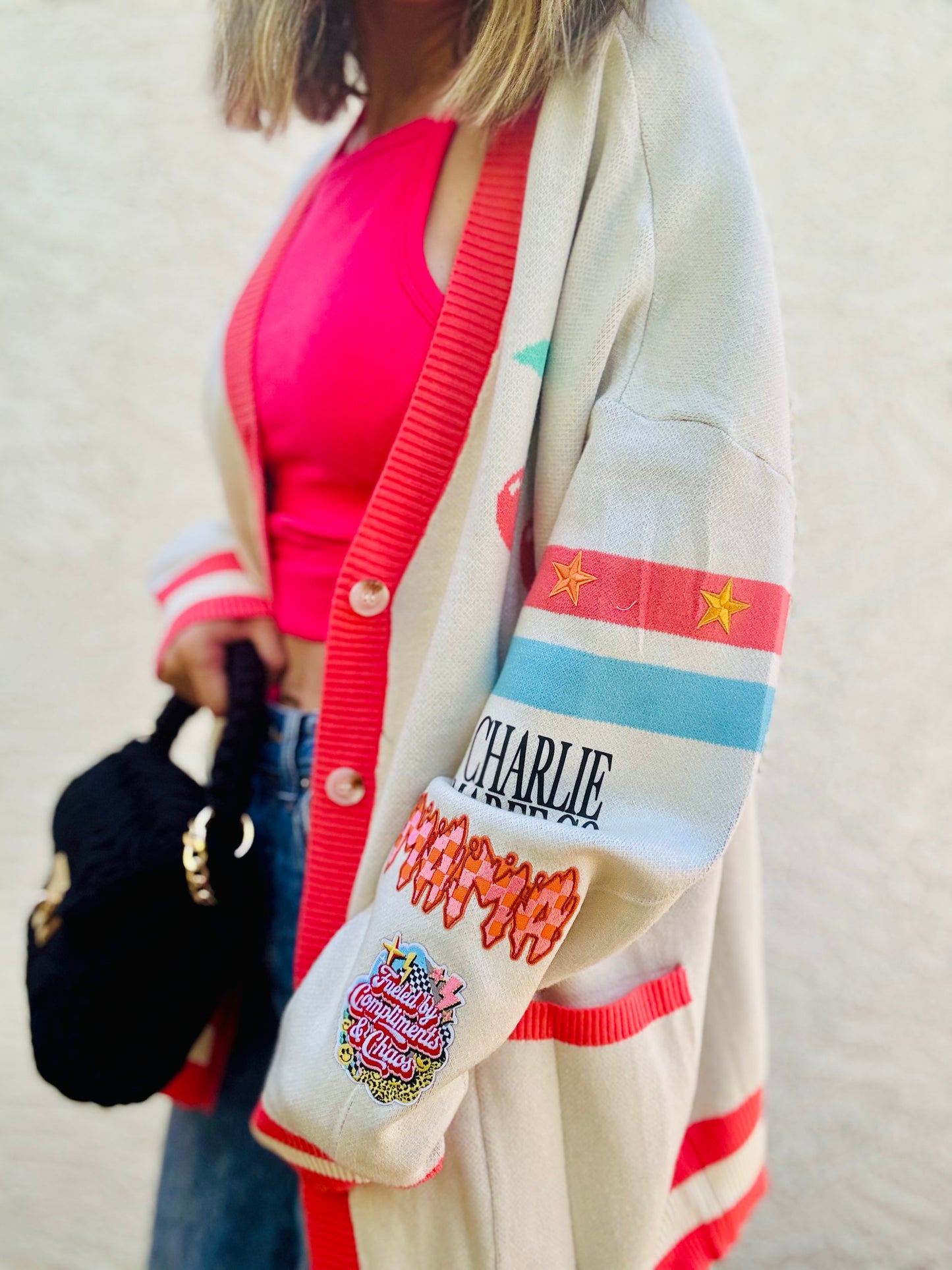 BBH-CHERRY BOMBER CARDIGAN + mama checkered retro+￼ CM CO. babes
