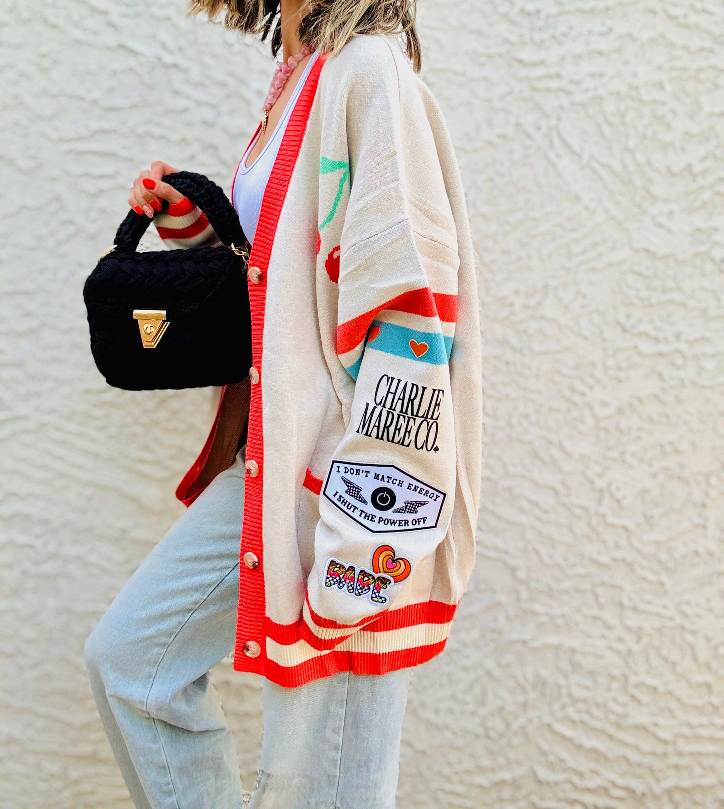 BBH-CHERRY BOMBER CARDIGAN + I don’t match energy. I shut the power off retro babe ￼+￼ CM CO. babes